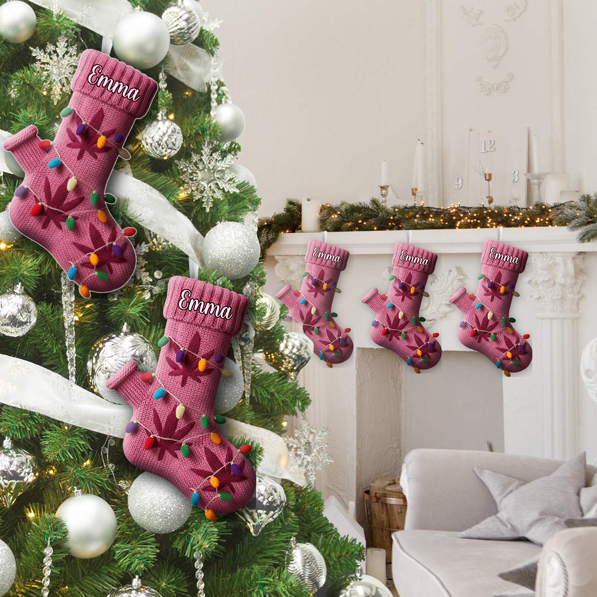 Merry Christmas - Personalized Weed Shaped Christmas Stocking