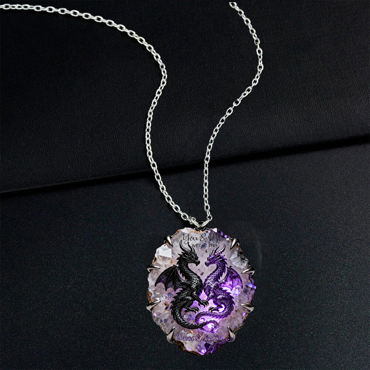 You & Me We Got This - Personalized Couple Shaped Metal Pendant Necklace