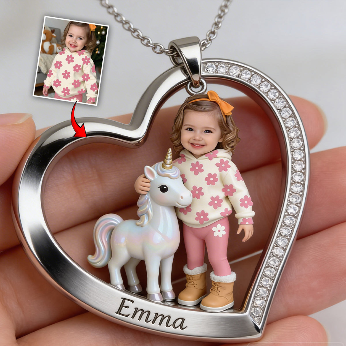 Custom Any Photo - Personalized Kid Shaped Metal Pendant Necklace