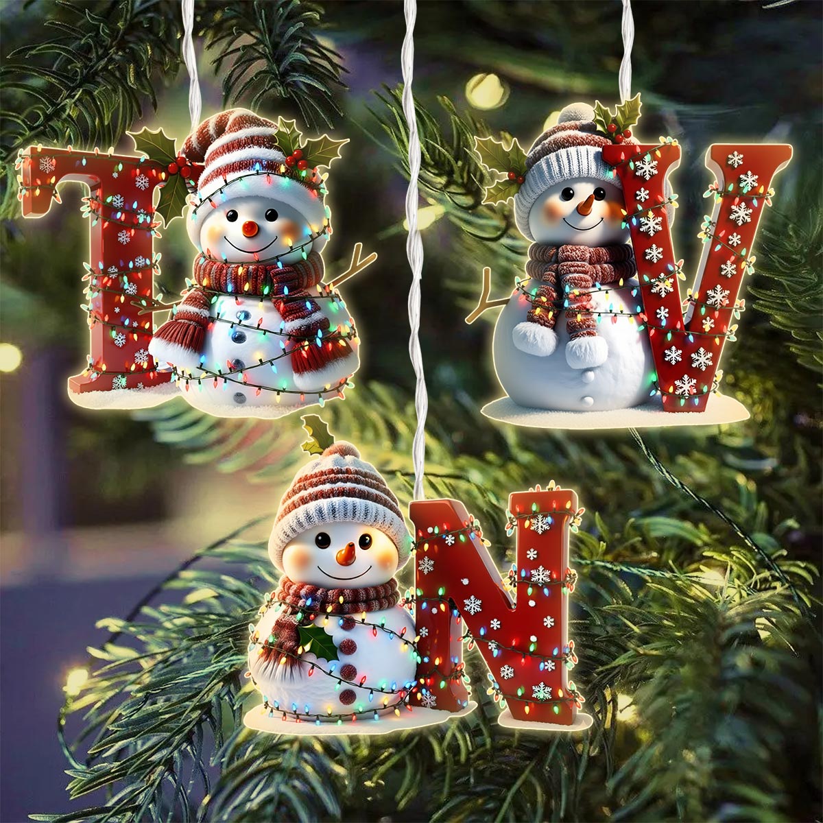Cute Snowman Initial Alphabet - Personalized Family LED Light Ornament