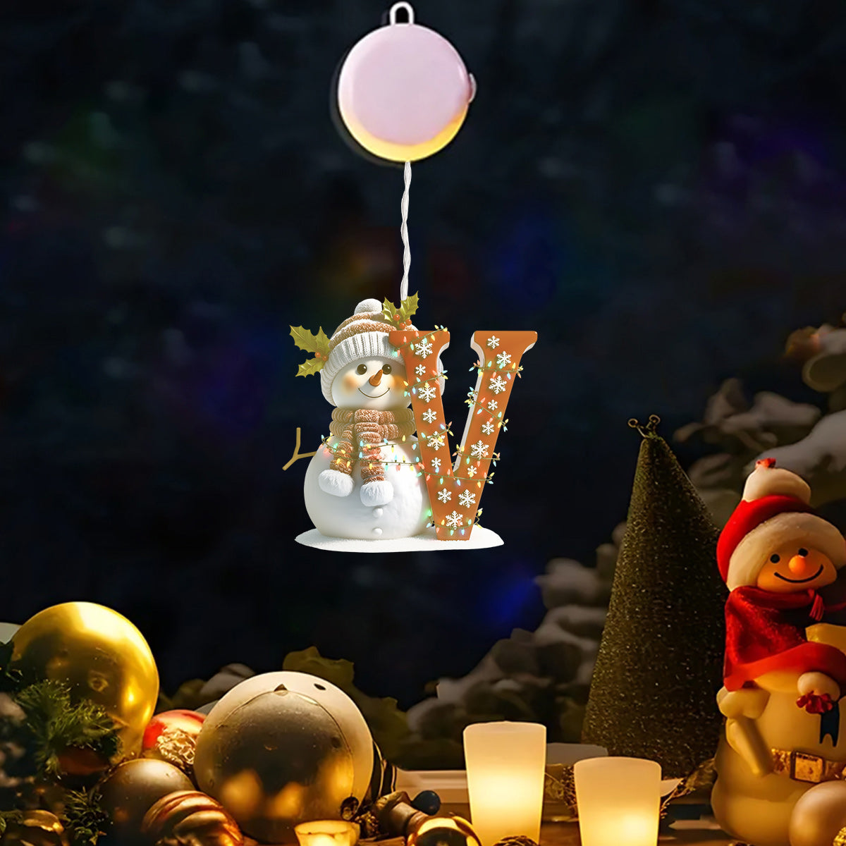 Cute Snowman Initial Alphabet - Personalized Family LED Light Ornament