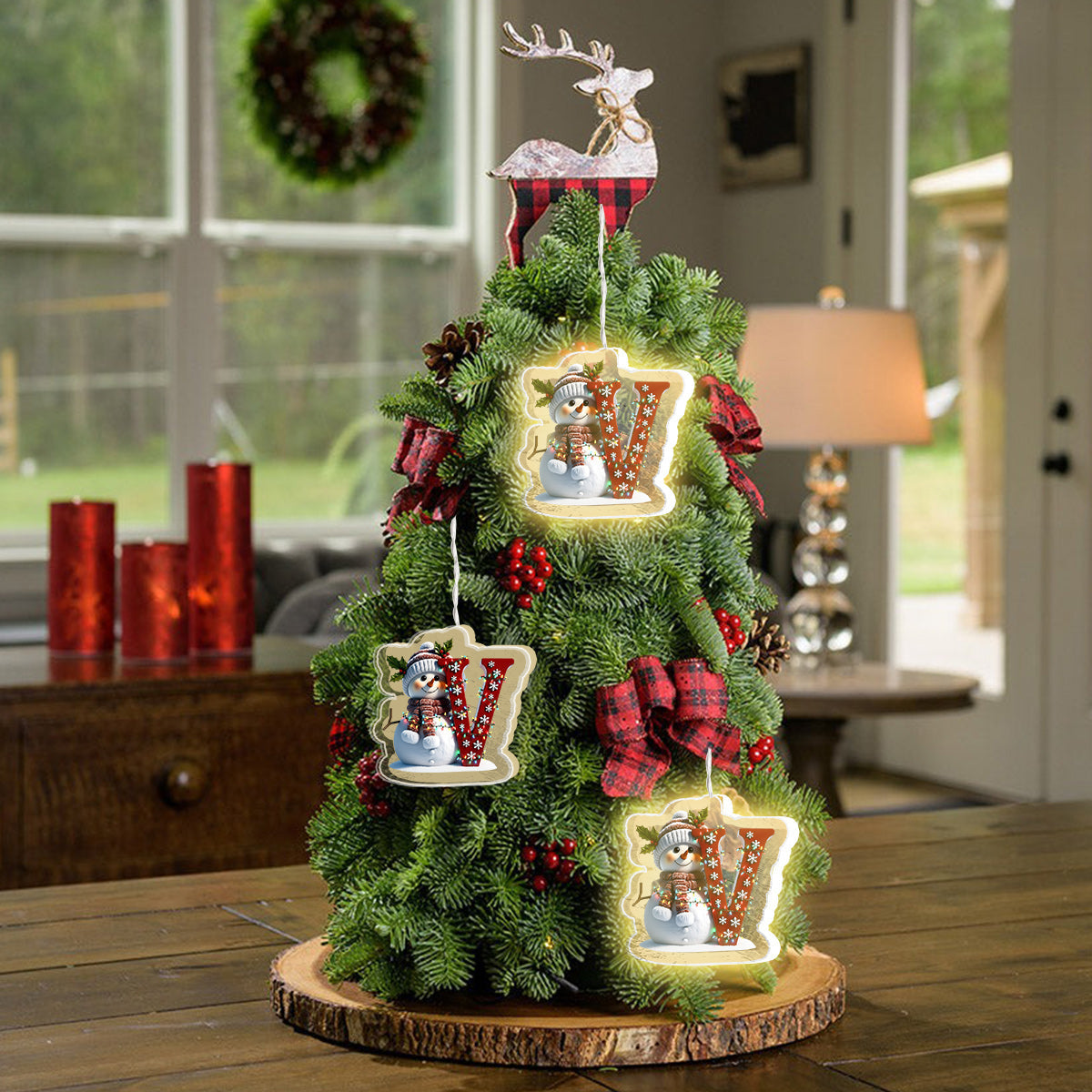 Cute Snowman Initial Alphabet - Personalized Family LED Light Ornament