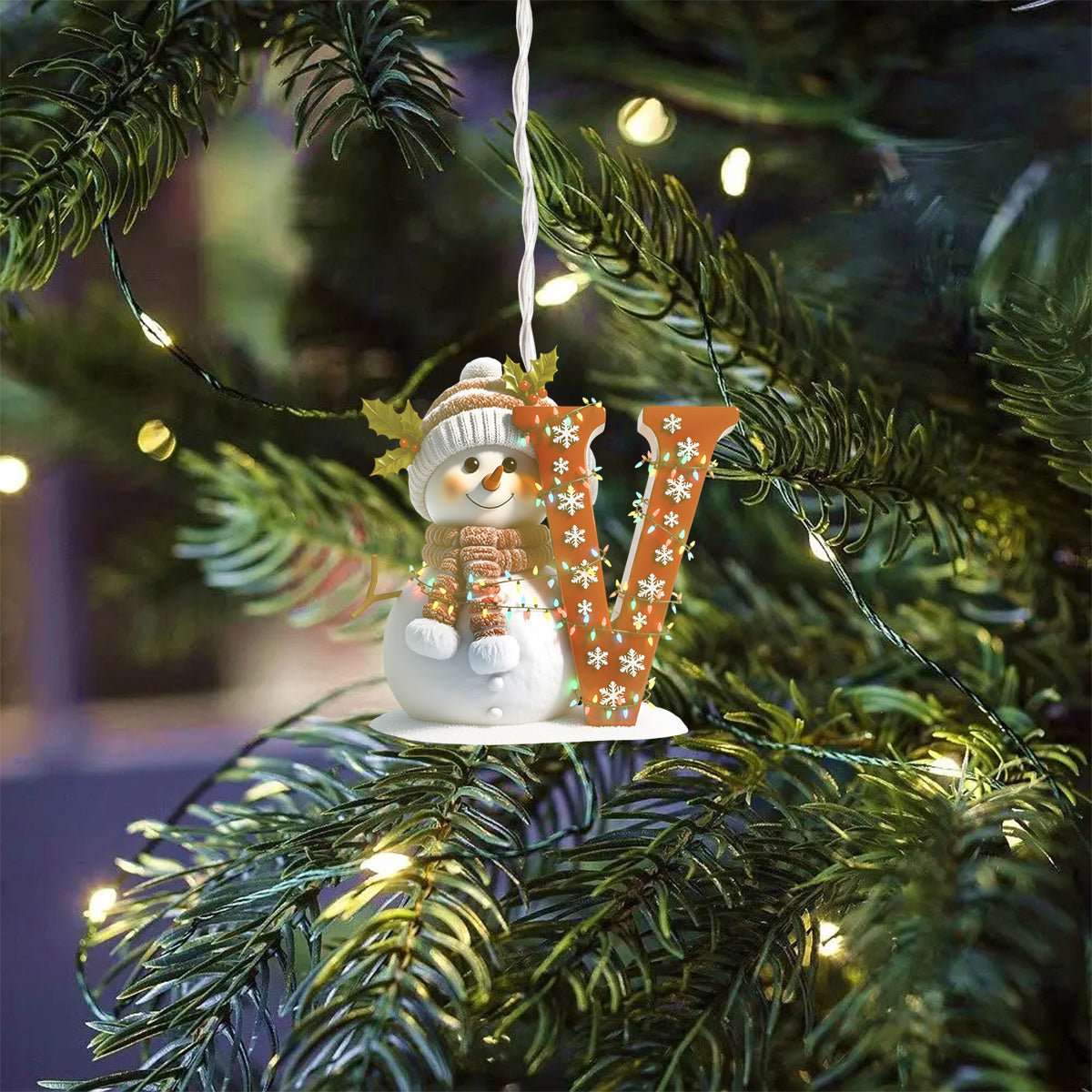 Cute Snowman Initial Alphabet - Personalized Family LED Light Ornament