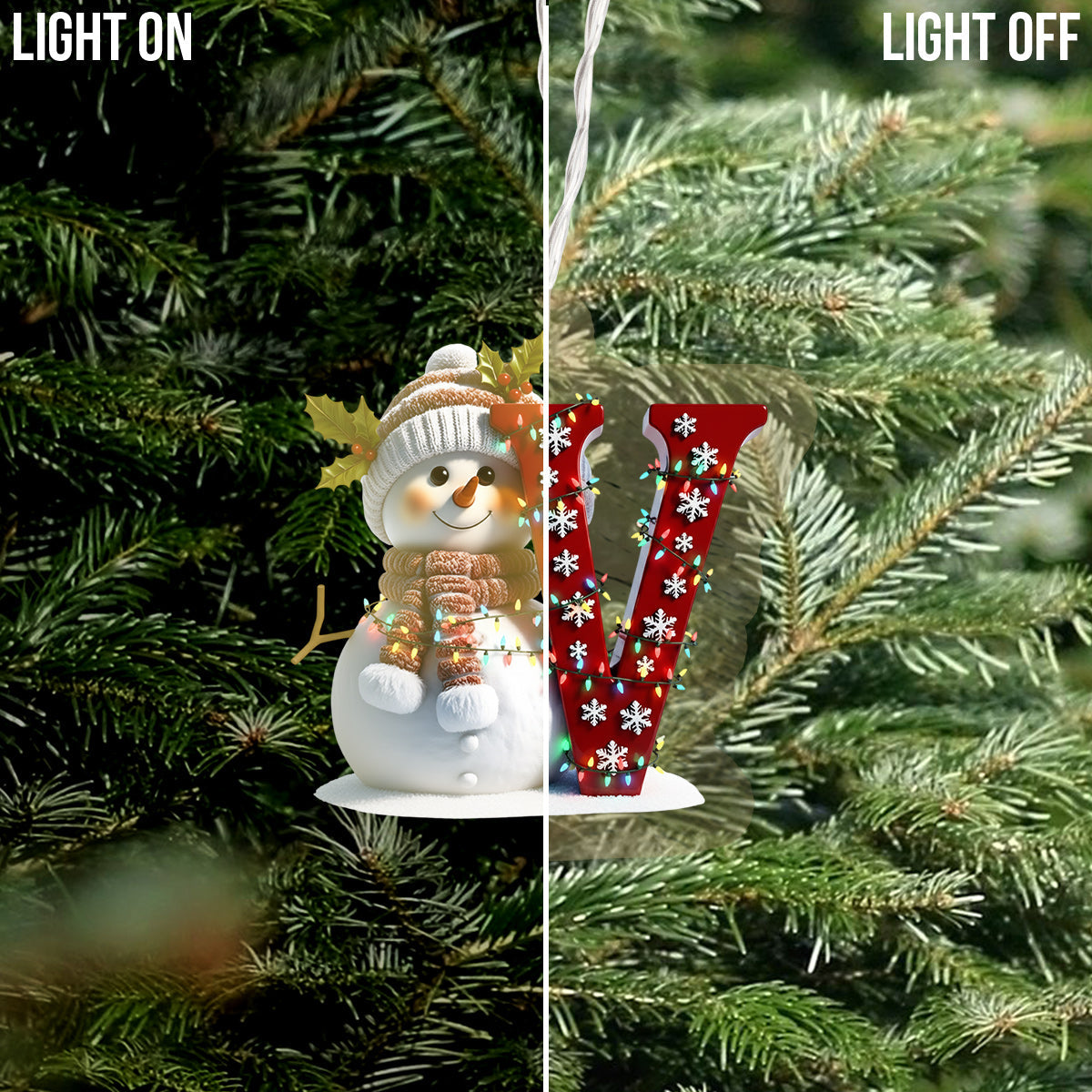 Cute Snowman Initial Alphabet - Personalized Family LED Light Ornament