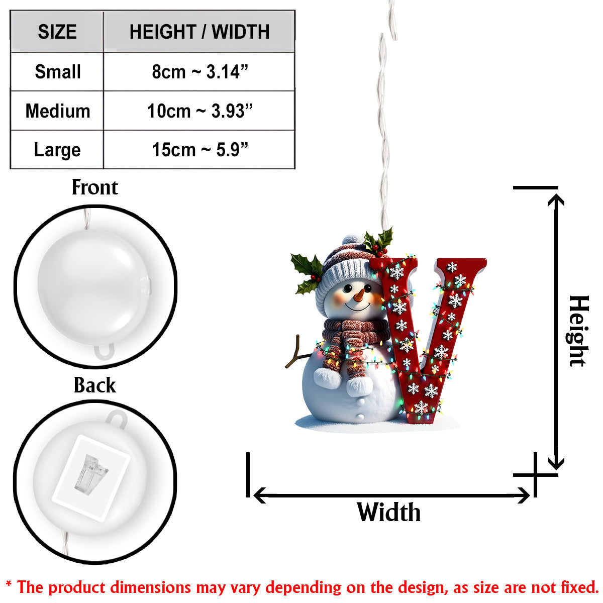 Cute Snowman Initial Alphabet - Personalized Family LED Light Ornament