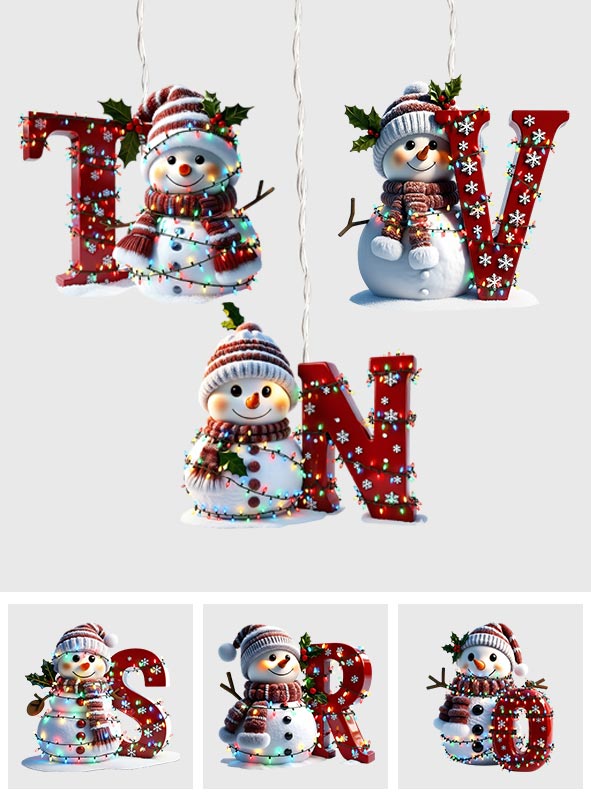 Cute Snowman Initial Alphabet - Personalized Family LED Light Ornament