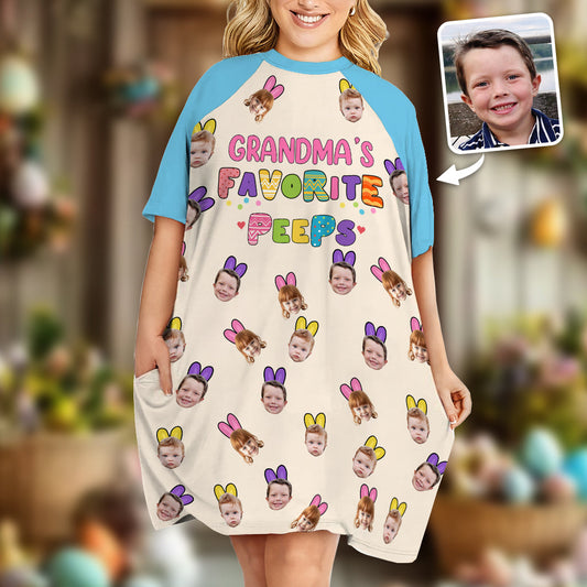 Grandma's Peeps - Personalized Kid Photo Sleep T-shirt Dress