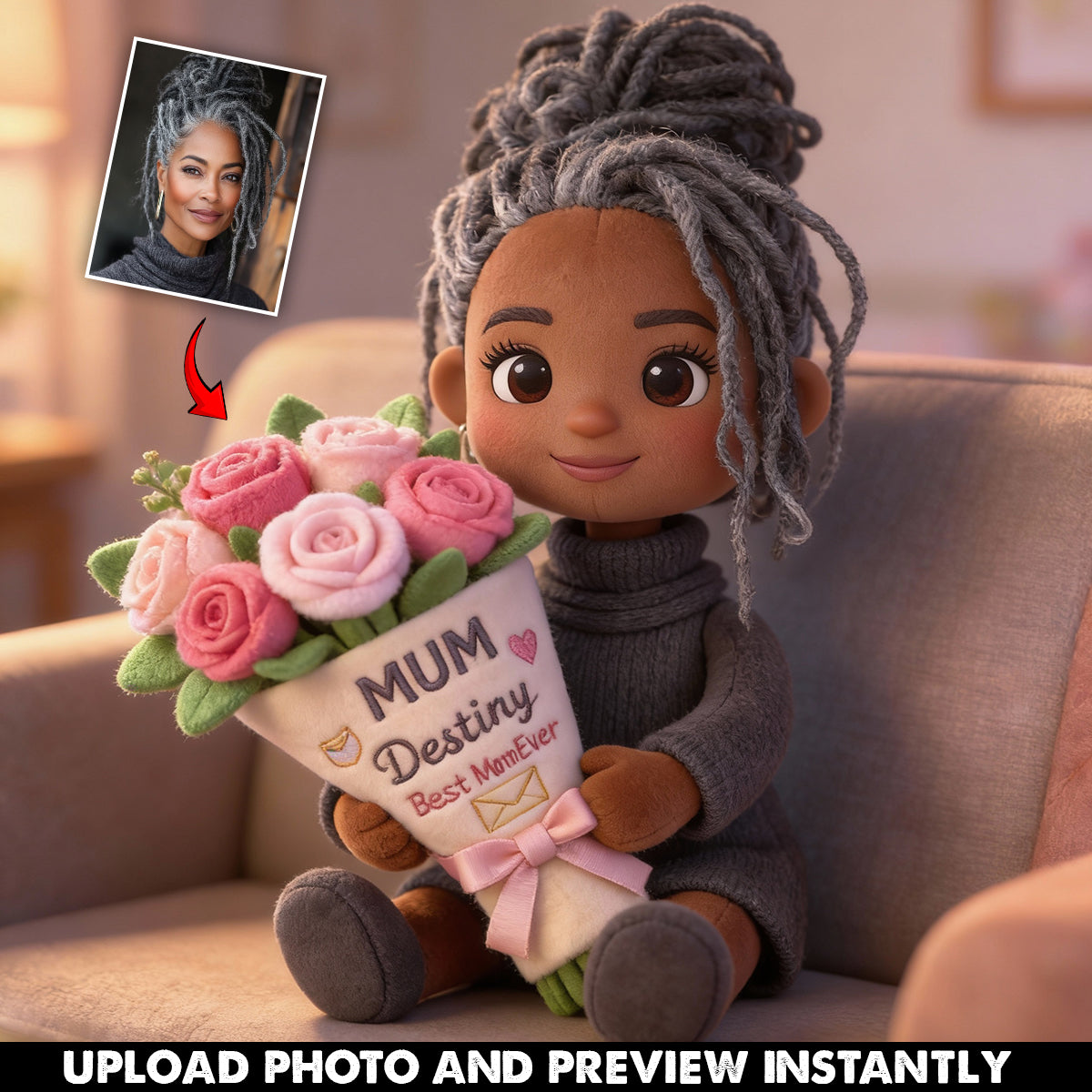 Custom Any Photo Beautiful Bouquet For Mom, Grandma - Personalized Mother Faux Fur Shaped Pillow