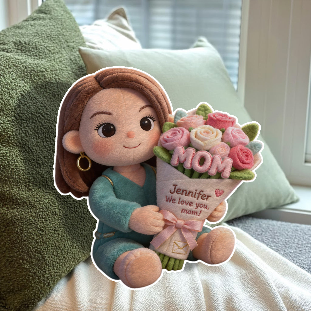 Custom Any Photo Beautiful Bouquet For Mom, Grandma - Personalized Mother Faux Fur Shaped Pillow