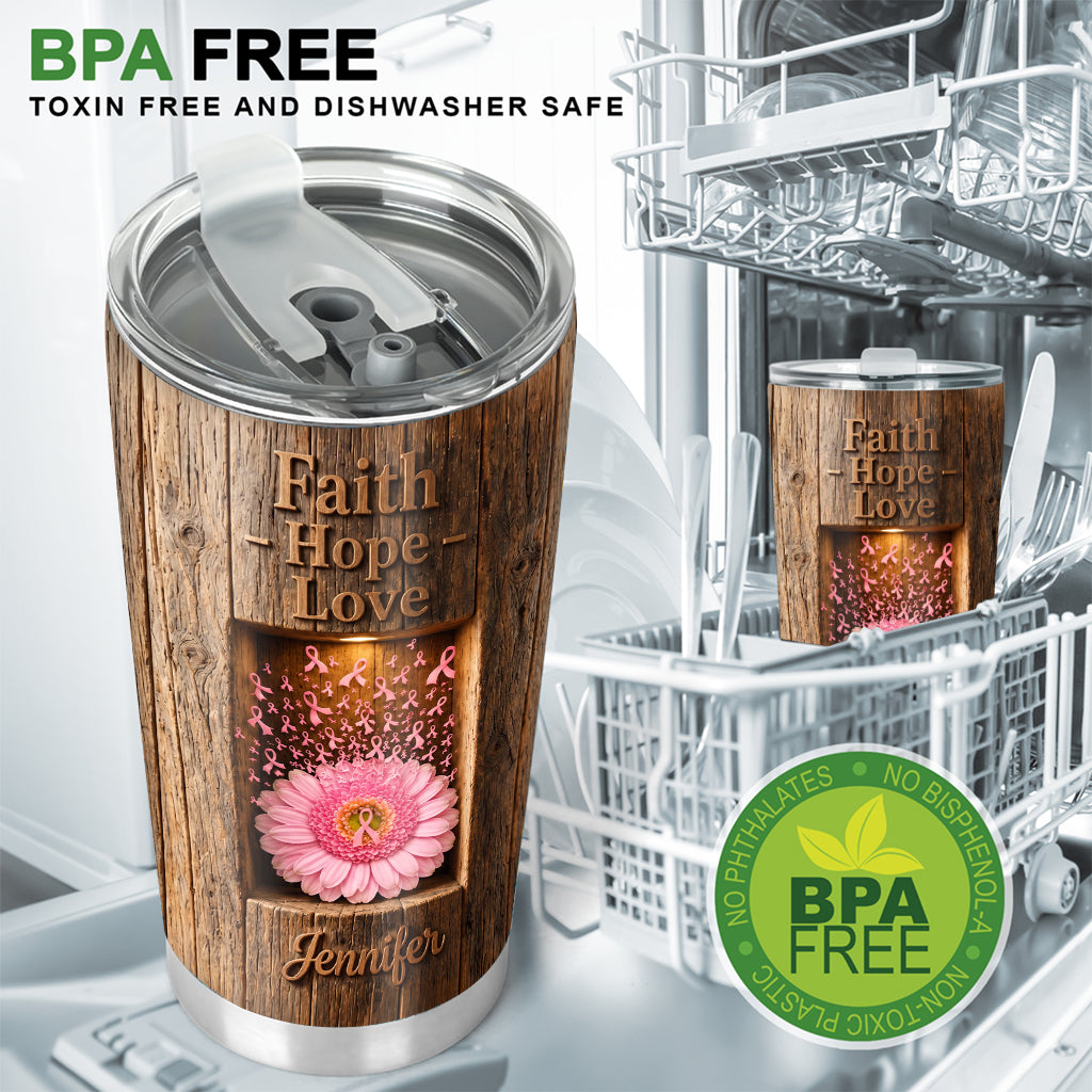 Faith Hope Love - Personalized Breast Cancer Awareness Tumbler With Phone Case