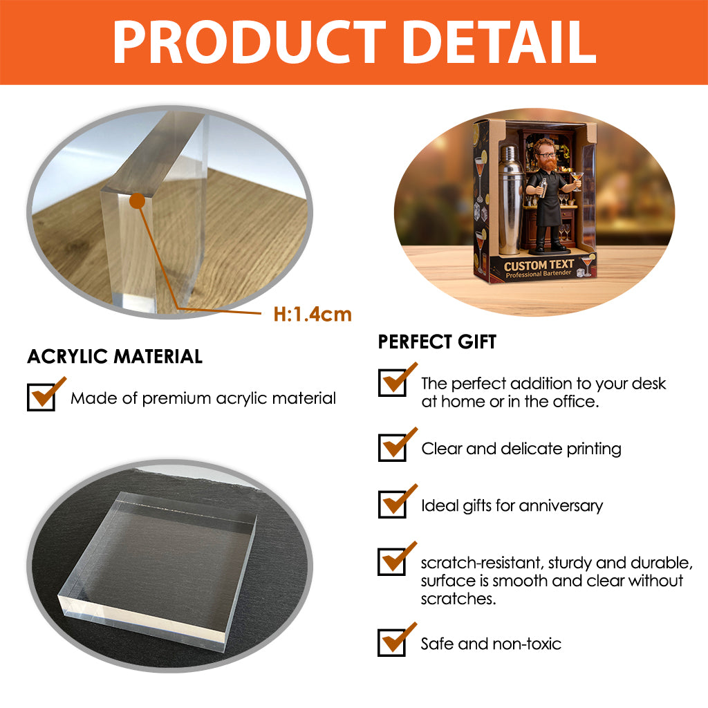 Bartender With Shaker & Tools - Bar Decor - Personalized Bartender Custom Shaped Acrylic Plaque