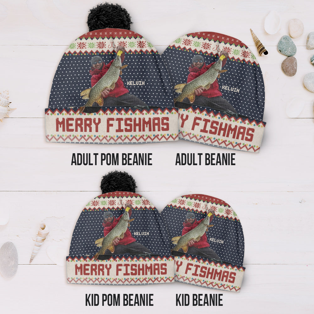 Merry Fishmas - Personalized Fishing Beanie Hat