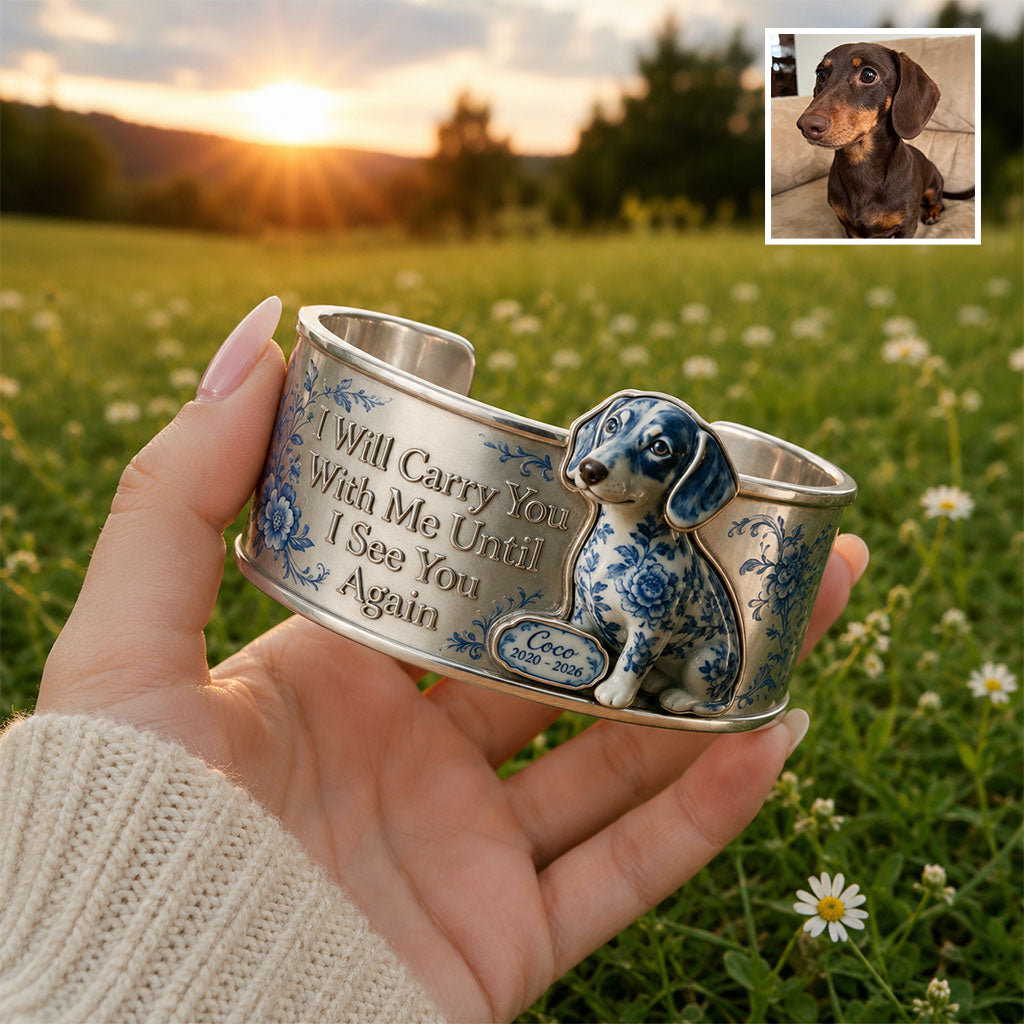 I'm Always With You – Rainbow Bridge Keepsake - Personalized Dog Shaped Cuff Bracelet