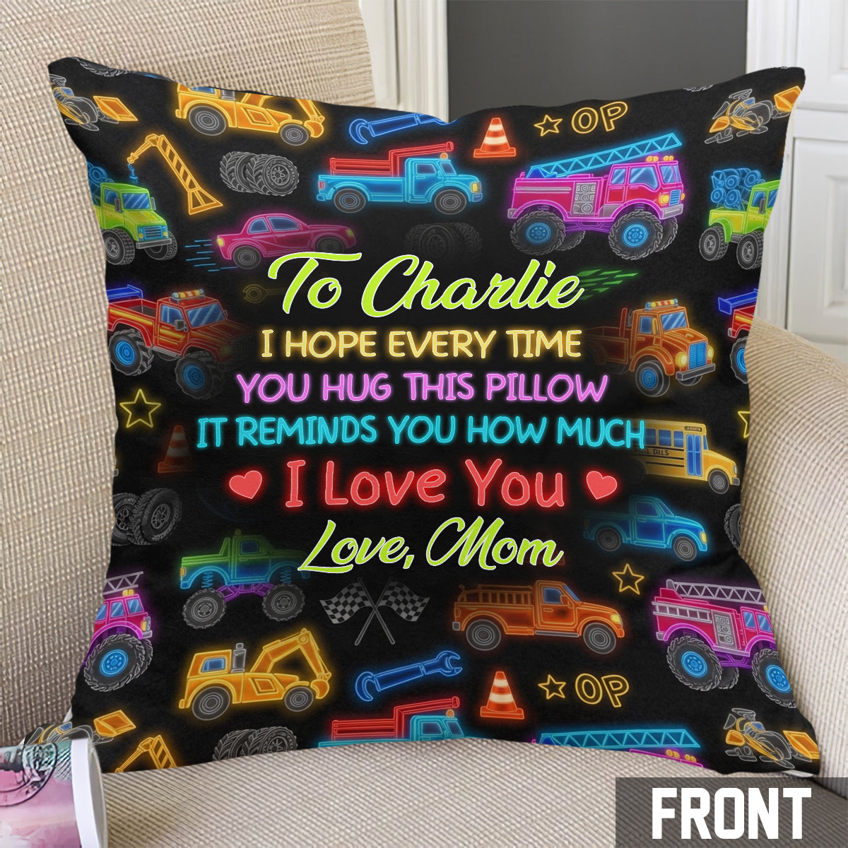 Vehicles Patern Colorful - Personalized Kid Throw Pillow