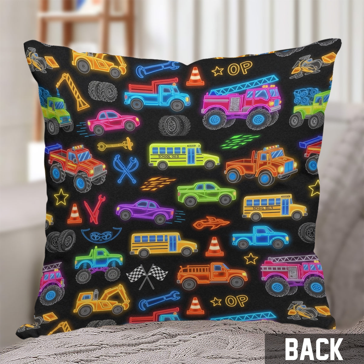 Vehicles Patern Colorful - Personalized Kid Throw Pillow