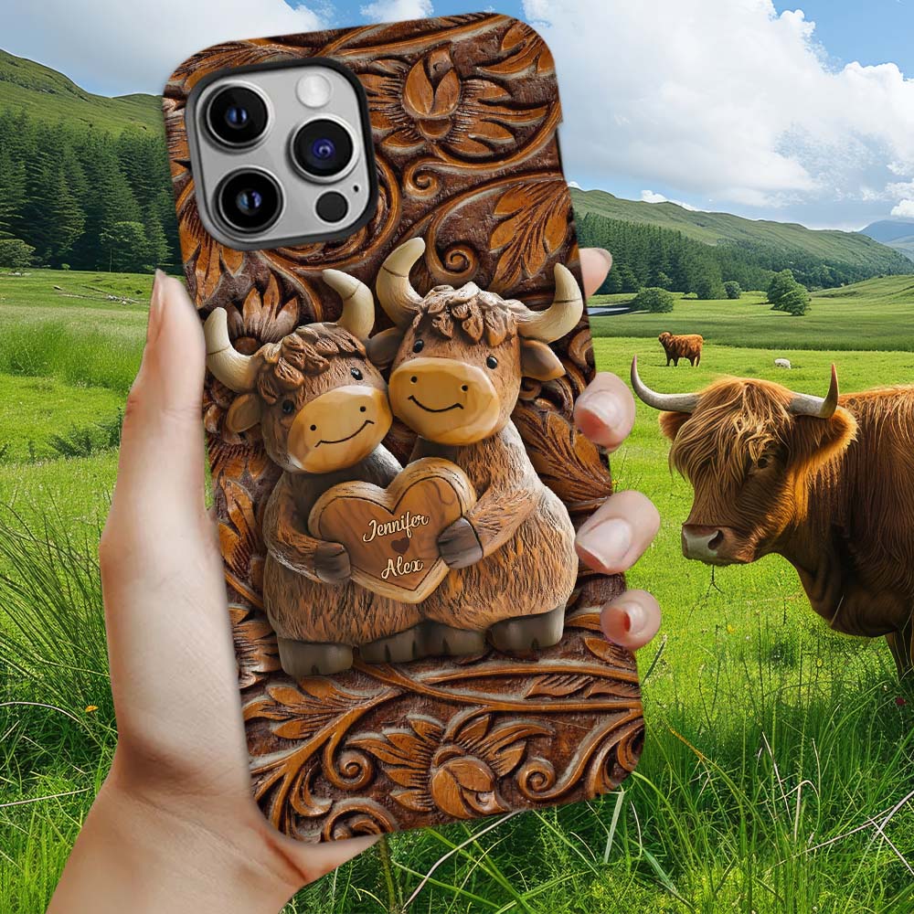 Cute Highland Cow Couple - Personalized Highland Cow Full Print Phone Case