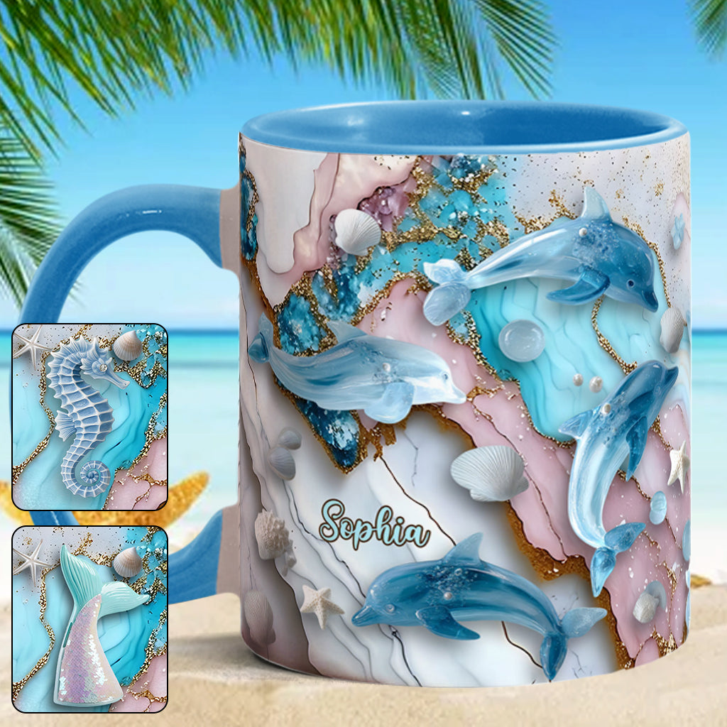 Salty Lil' Beach Turtle Mermaid Seahorse Dolphin - Personalized Sea Lover Accent Mug