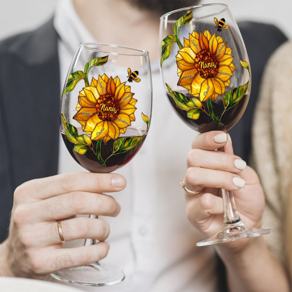 Grandma's Sunflower - Personalized Grandma Wine Glass With Long Stem