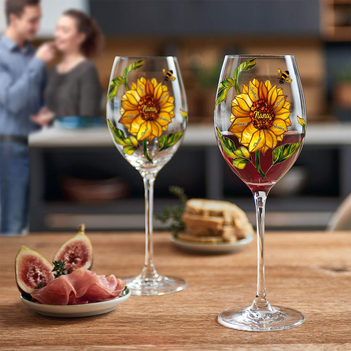 Grandma's Sunflower - Personalized Grandma Wine Glass With Long Stem