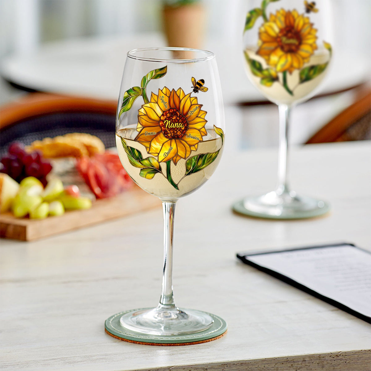 Grandma's Sunflower - Personalized Grandma Wine Glass With Long Stem