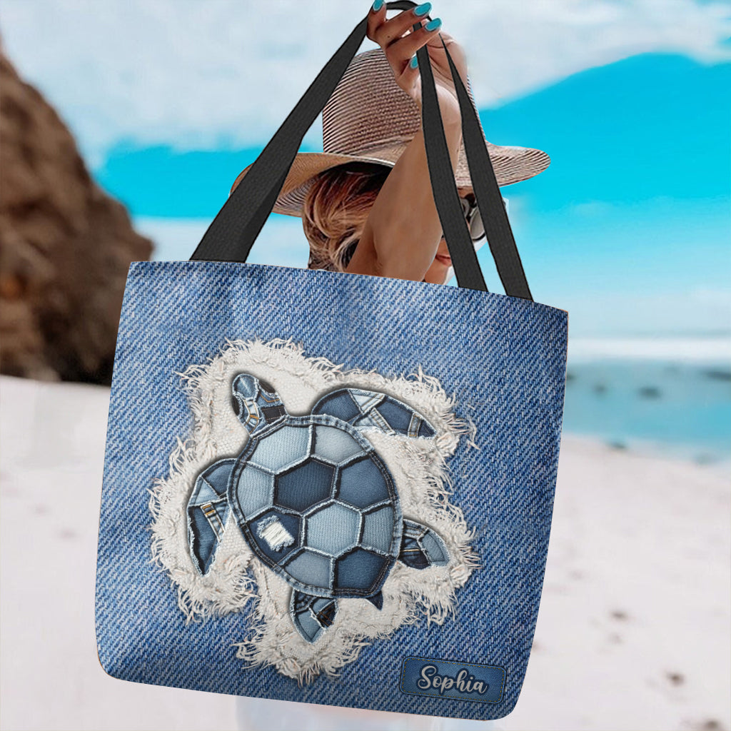 Blue Turtle - Personalized Turtle Tote Bag