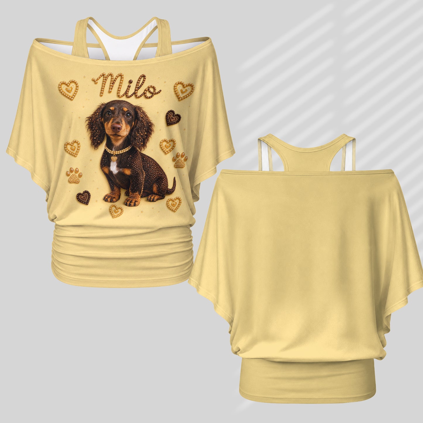 Cute Pet - Personalized Dog Off-Shoulder Top Set