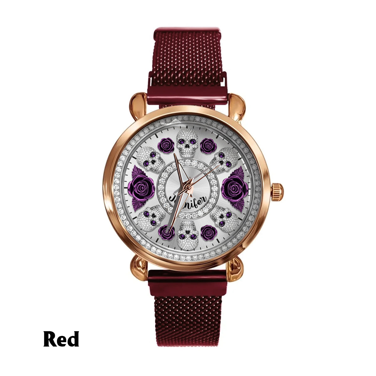 Skull And Roses - Personalized Skull Women Hand Watch