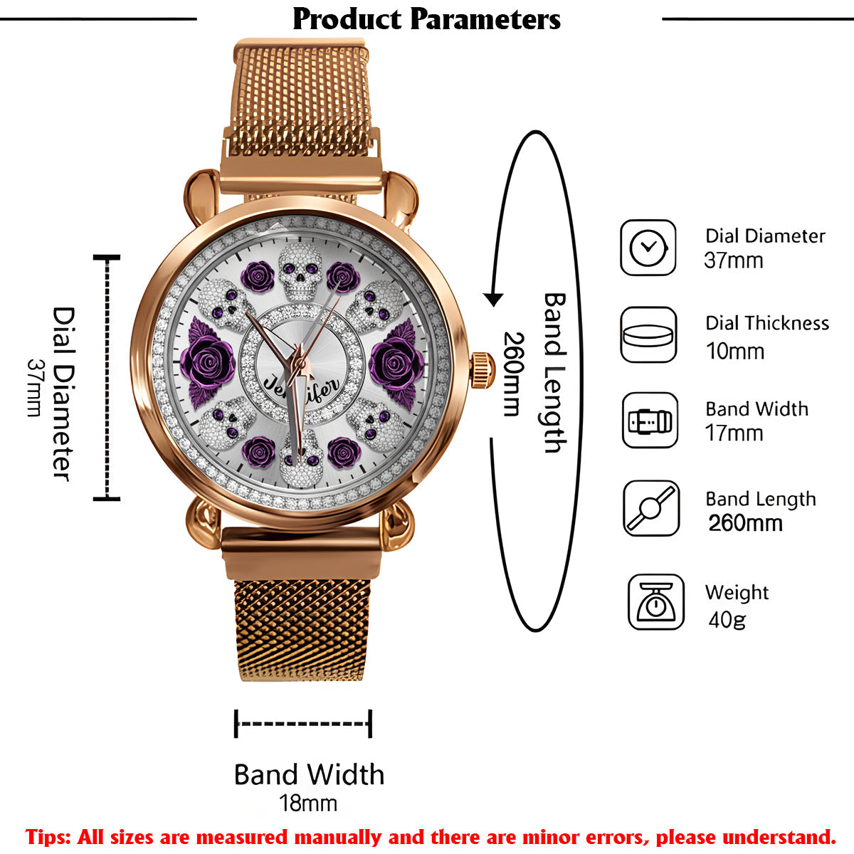 Skull And Roses - Personalized Skull Women Hand Watch