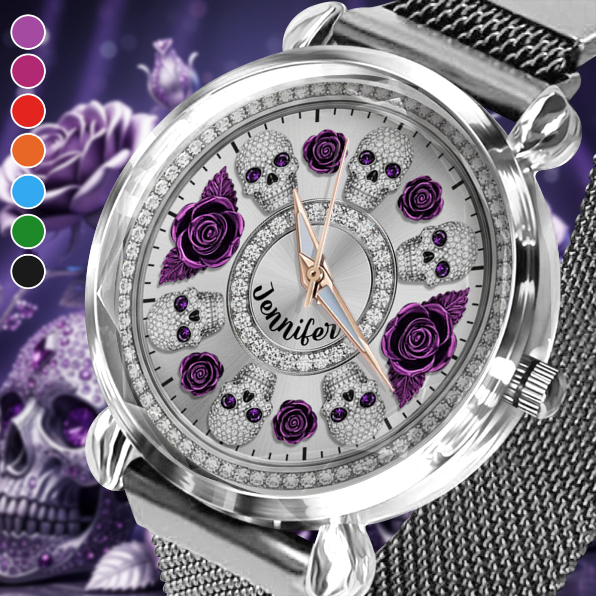 Skull And Roses - Personalized Skull Women Hand Watch
