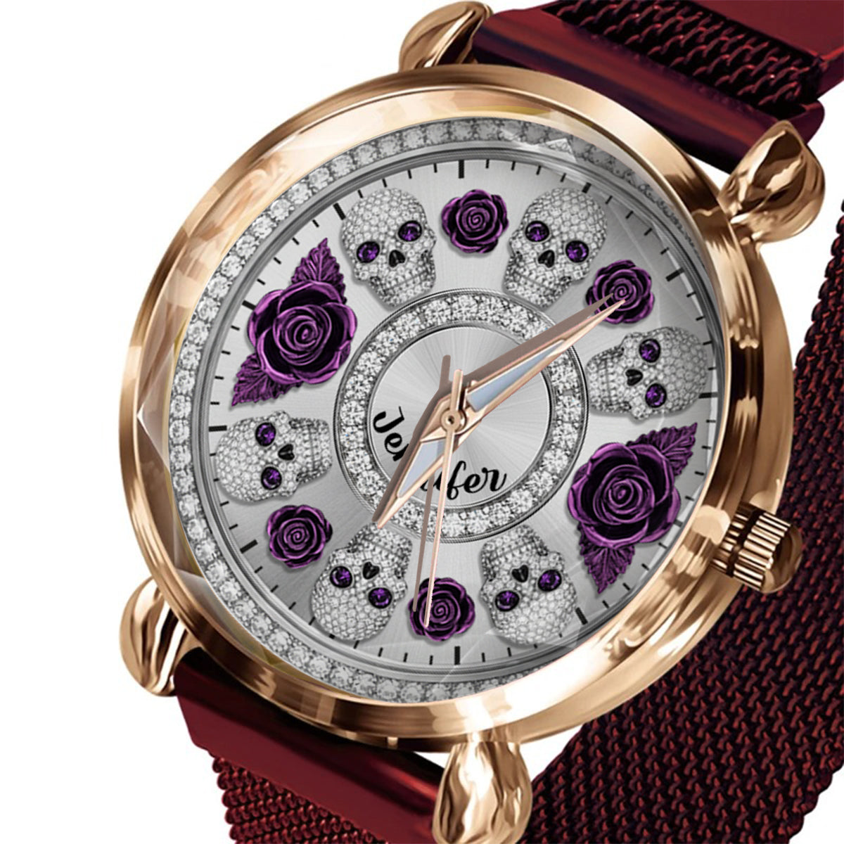 Skull And Roses - Personalized Skull Women Hand Watch