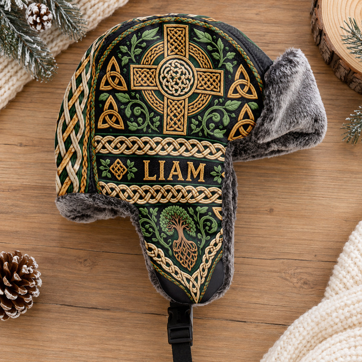 Irish Celtic Cross - Personalized Irish Trapper Hat