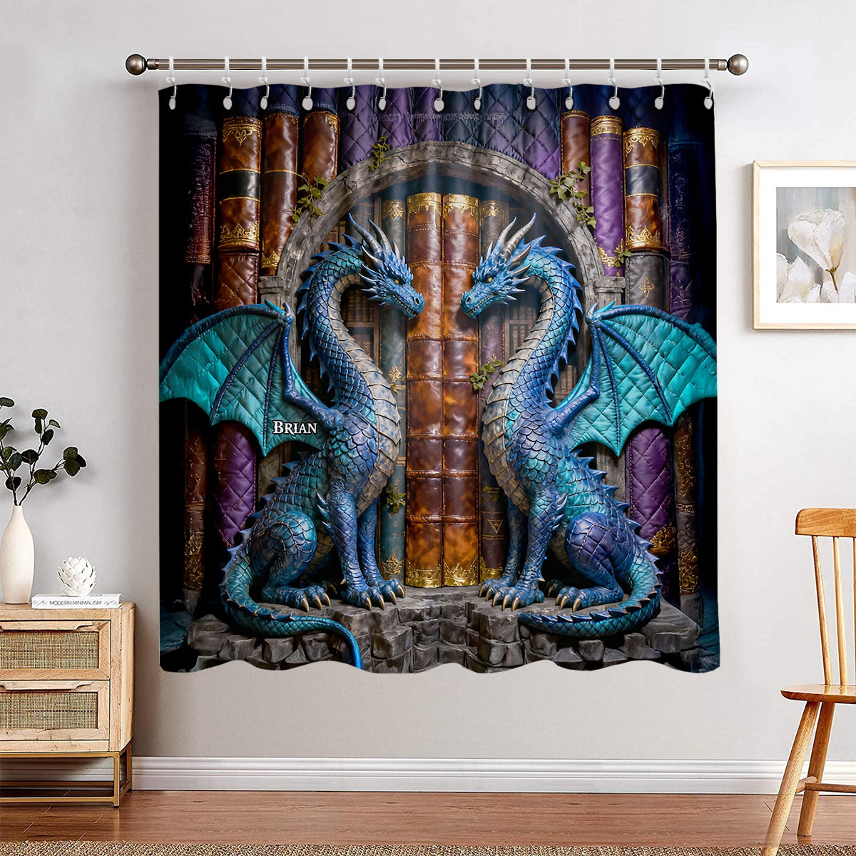 Dragon Book - Personalized Dragon Blackout Window Curtain/ Drapes Set