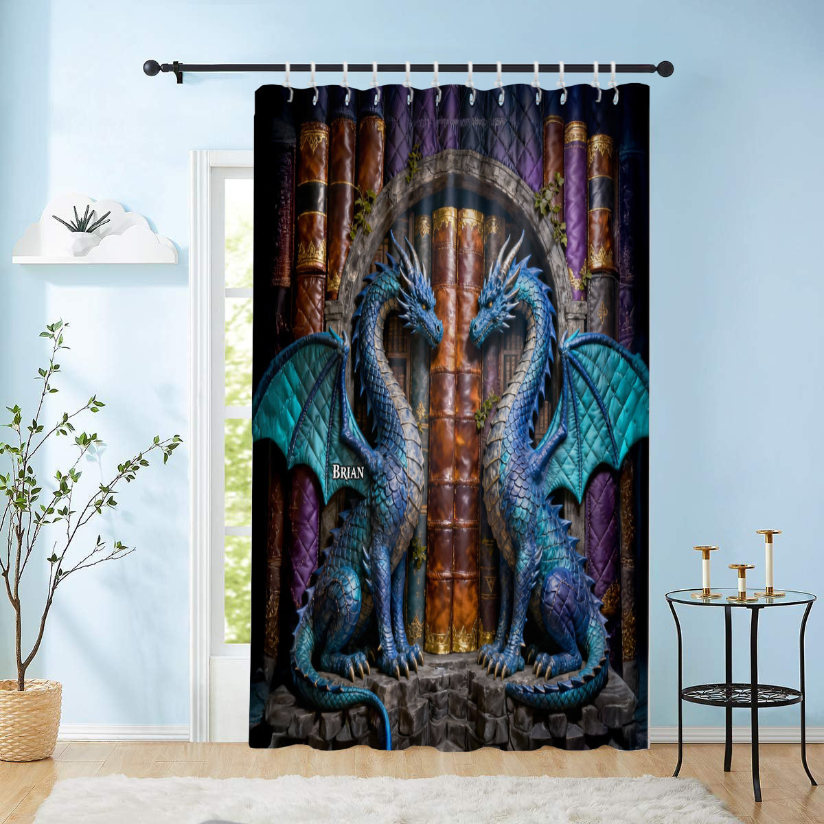 Dragon Book - Personalized Dragon Blackout Window Curtain/ Drapes Set