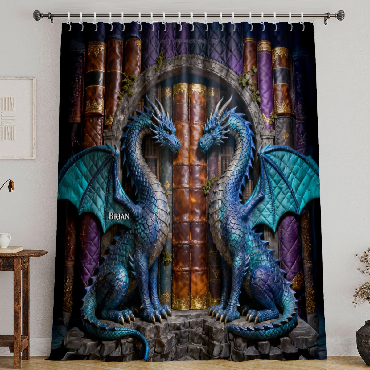 Dragon Book - Personalized Dragon Blackout Window Curtain/ Drapes Set