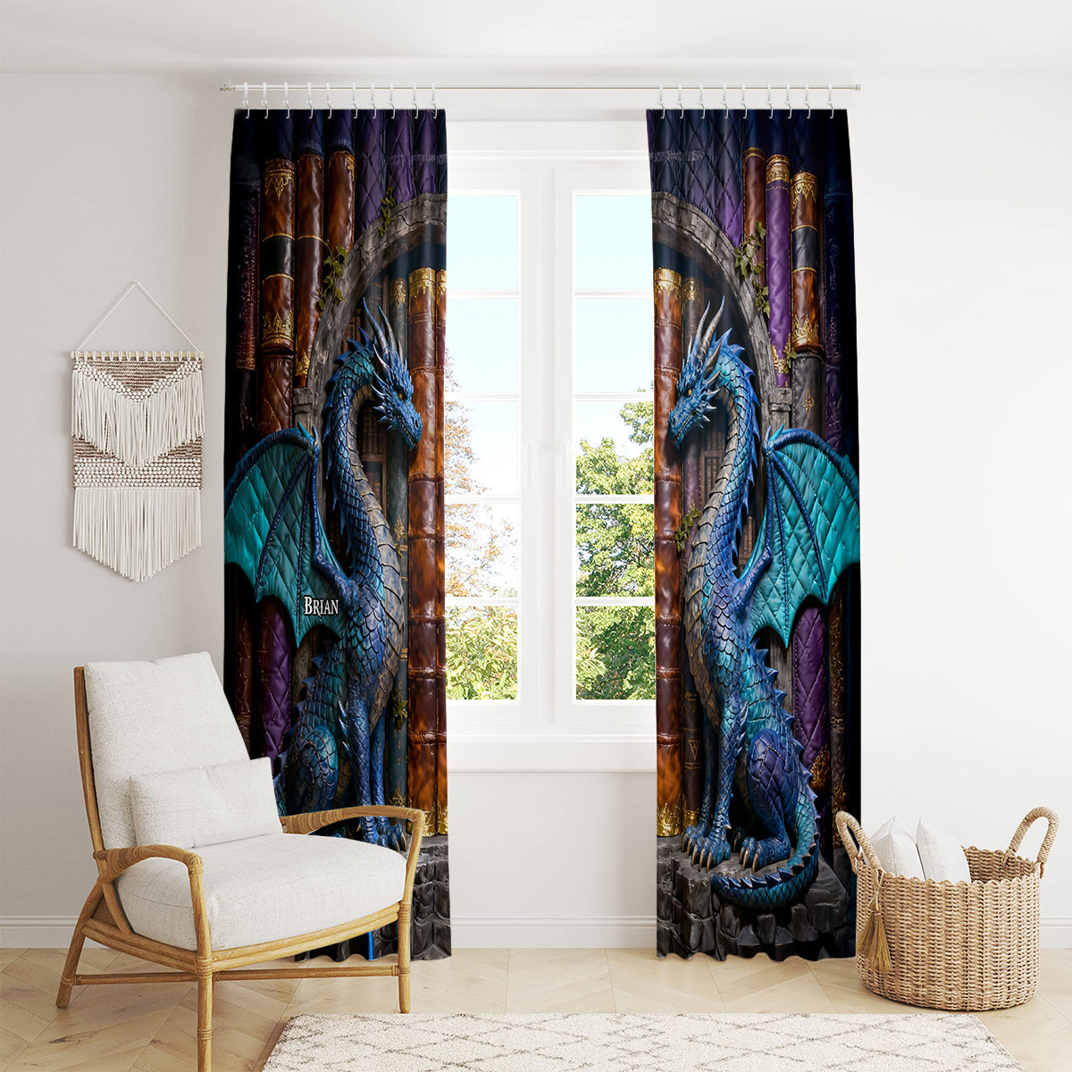 Dragon Book - Personalized Dragon Blackout Window Curtain/ Drapes Set