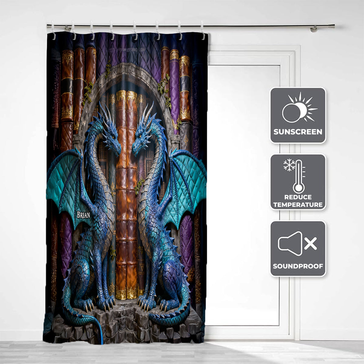 Dragon Book - Personalized Dragon Blackout Window Curtain/ Drapes Set