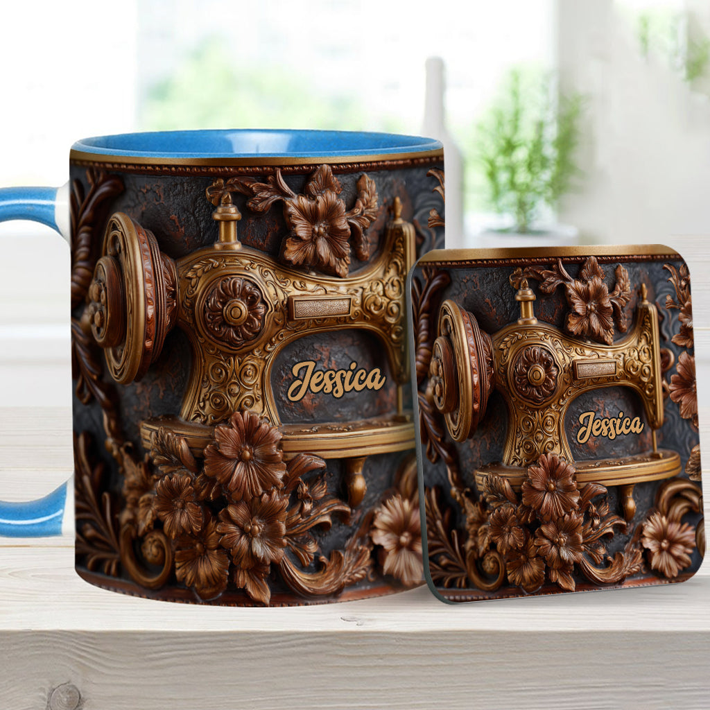 Just A Woman Who Loves Sewing - Personalized Sewing Accent Mug & Coaster