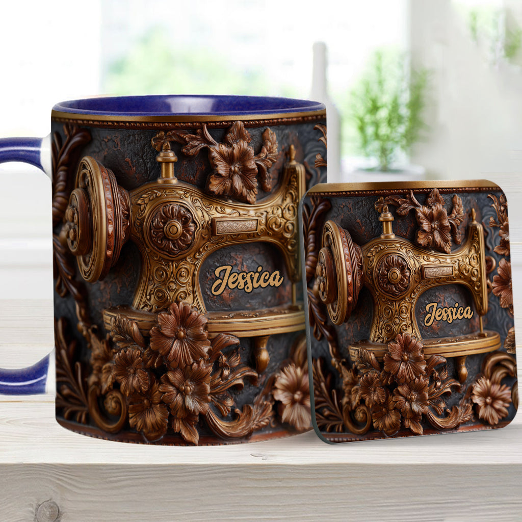 Just A Woman Who Loves Sewing - Personalized Sewing Accent Mug & Coaster