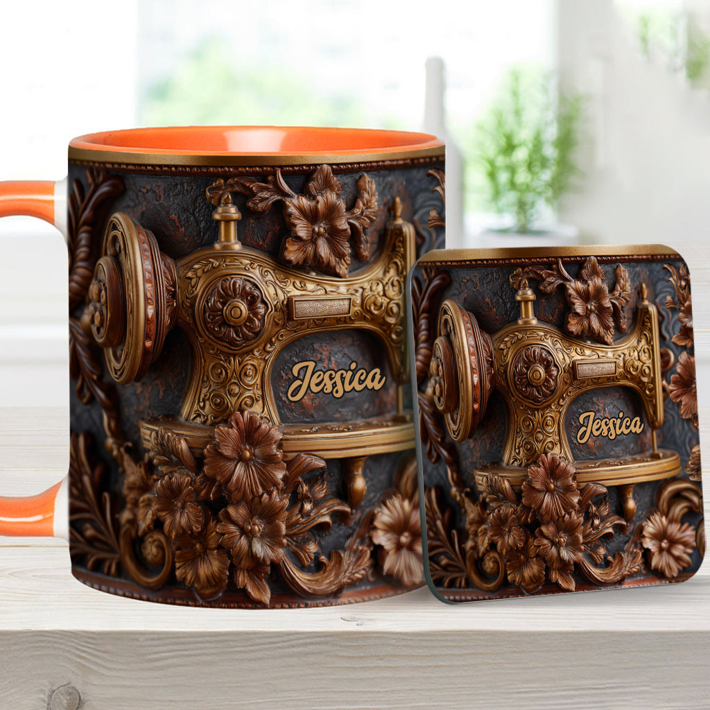 Just A Woman Who Loves Sewing - Personalized Sewing Accent Mug & Coaster