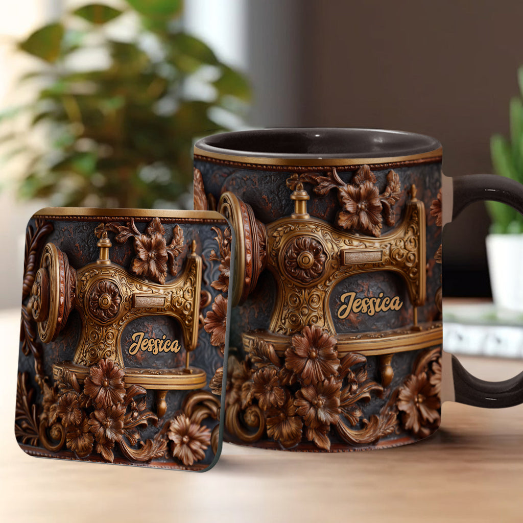 Just A Woman Who Loves Sewing - Personalized Sewing Accent Mug & Coaster