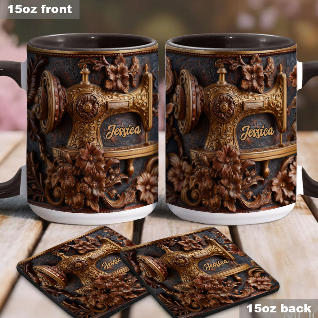 Just A Woman Who Loves Sewing - Personalized Sewing Accent Mug & Coaster