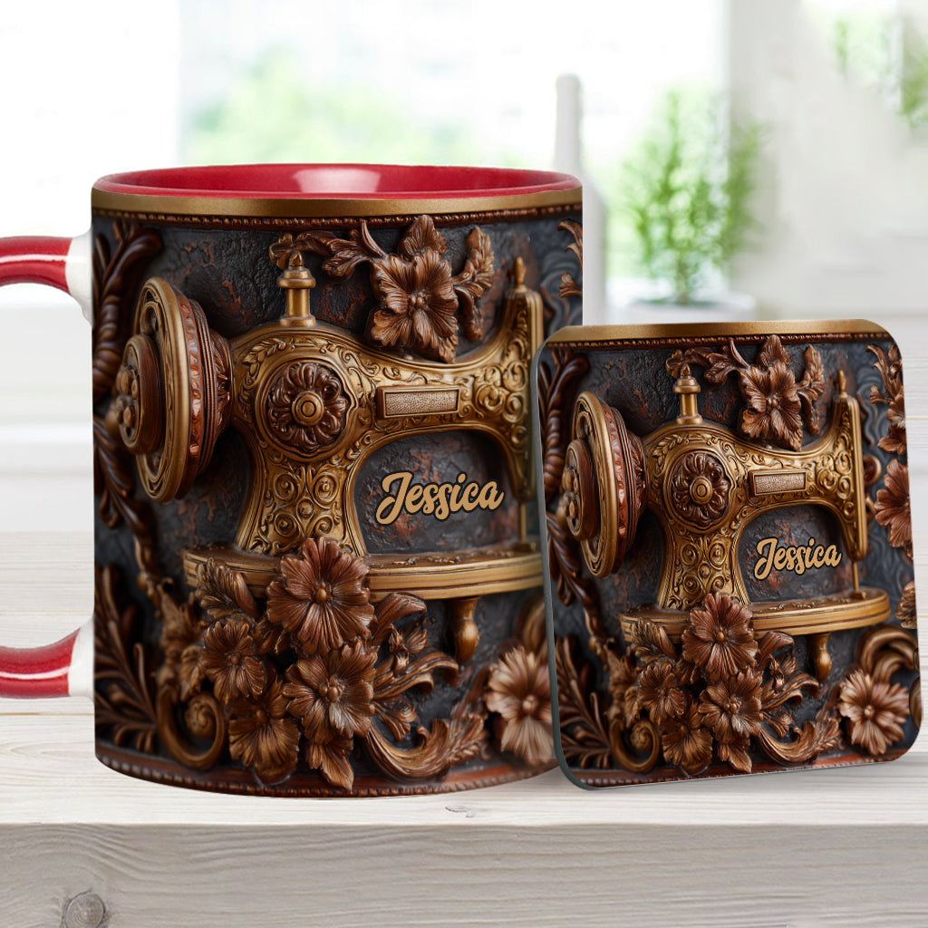 Just A Woman Who Loves Sewing - Personalized Sewing Accent Mug & Coaster