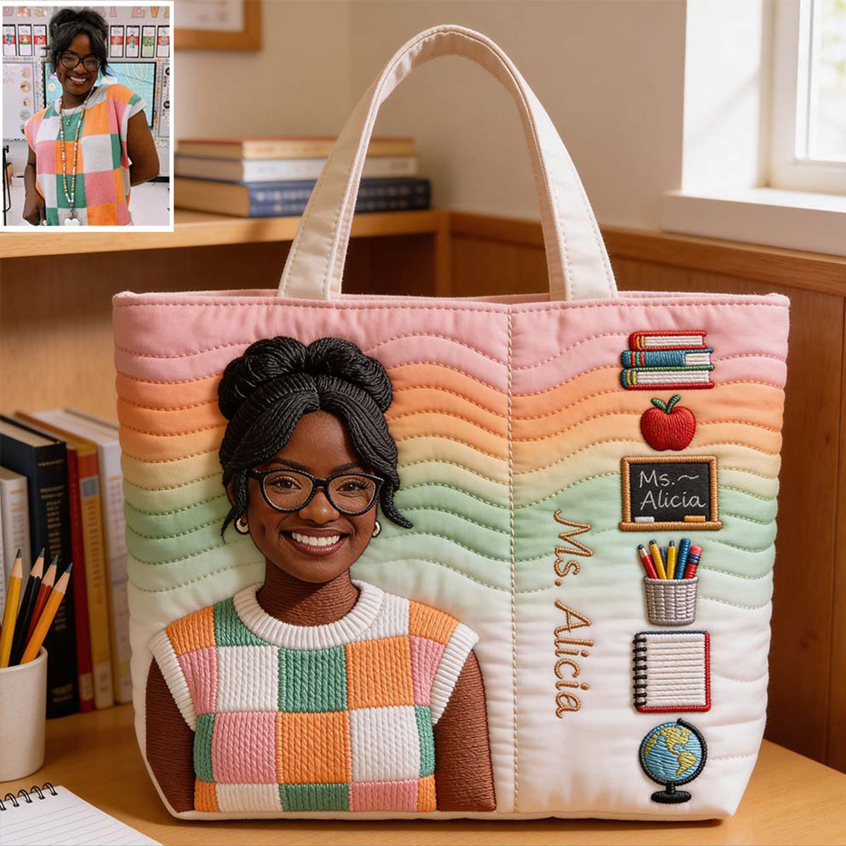 Best Teacher Ever - Personalized Teacher Quilted Tote Bag