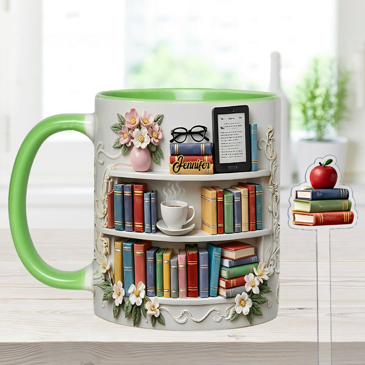 Book Lover Gift - Personalized Book Set Accent Mug with Acrylic Stirrers