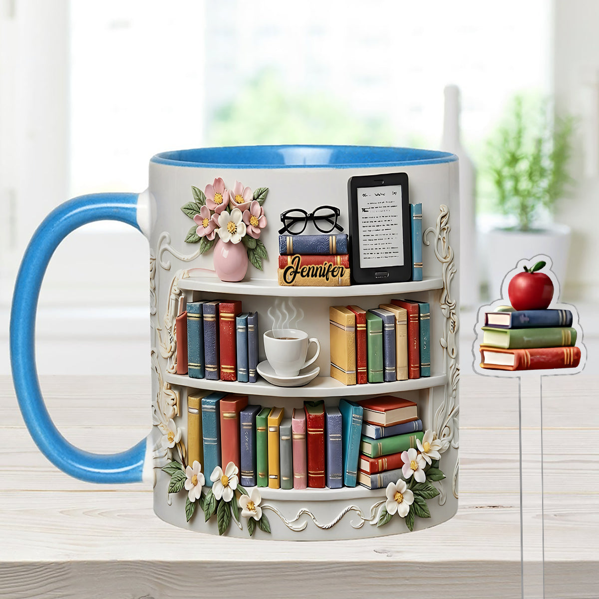 Book Lover Gift - Personalized Book Set Accent Mug with Acrylic Stirrers