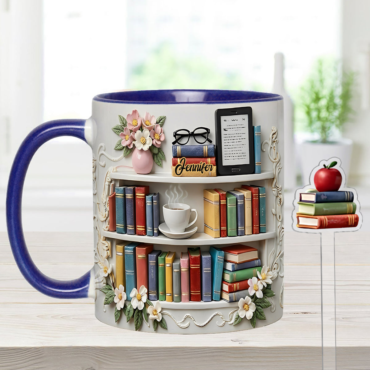 Book Lover Gift - Personalized Book Set Accent Mug with Acrylic Stirrers