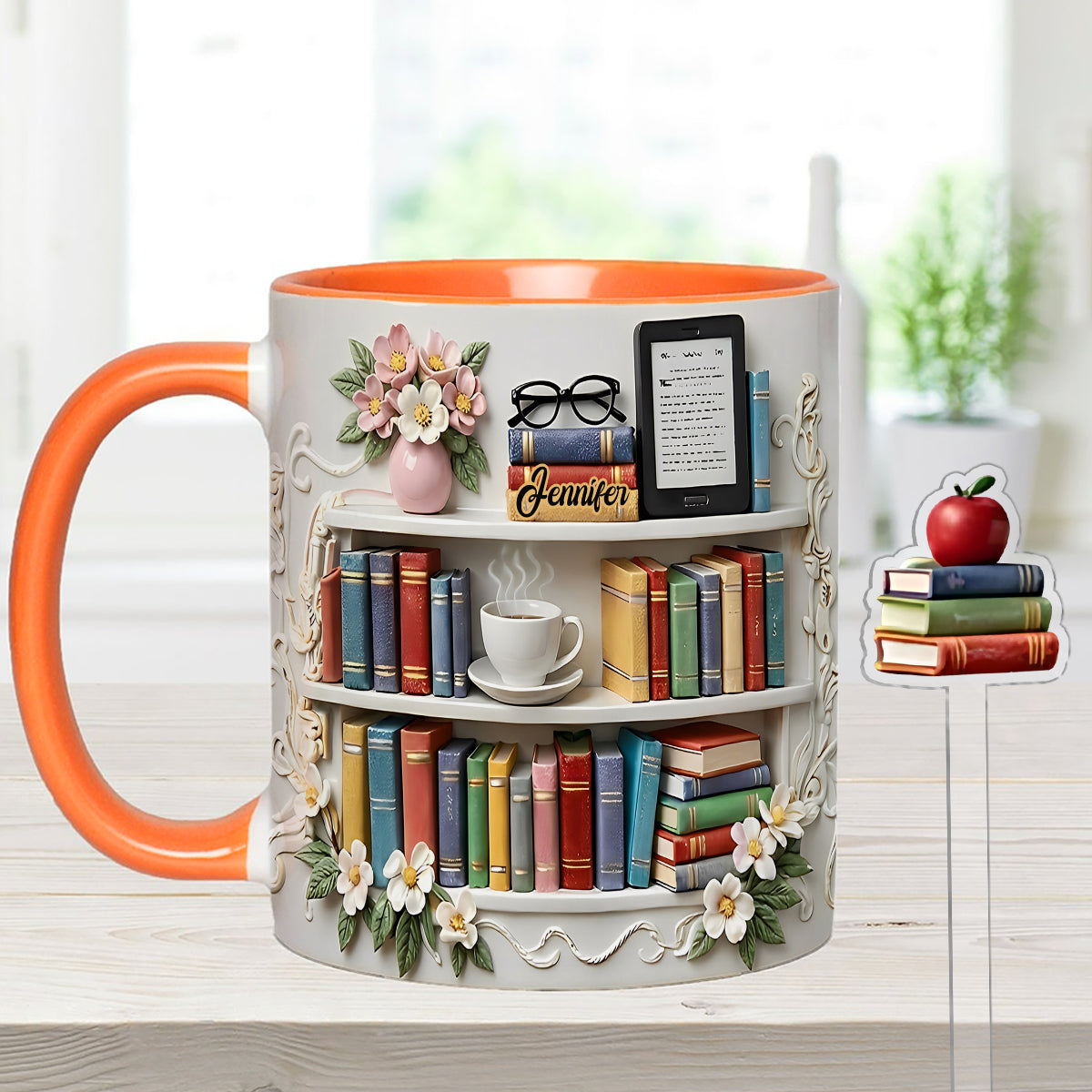 Book Lover Gift - Personalized Book Set Accent Mug with Acrylic Stirrers