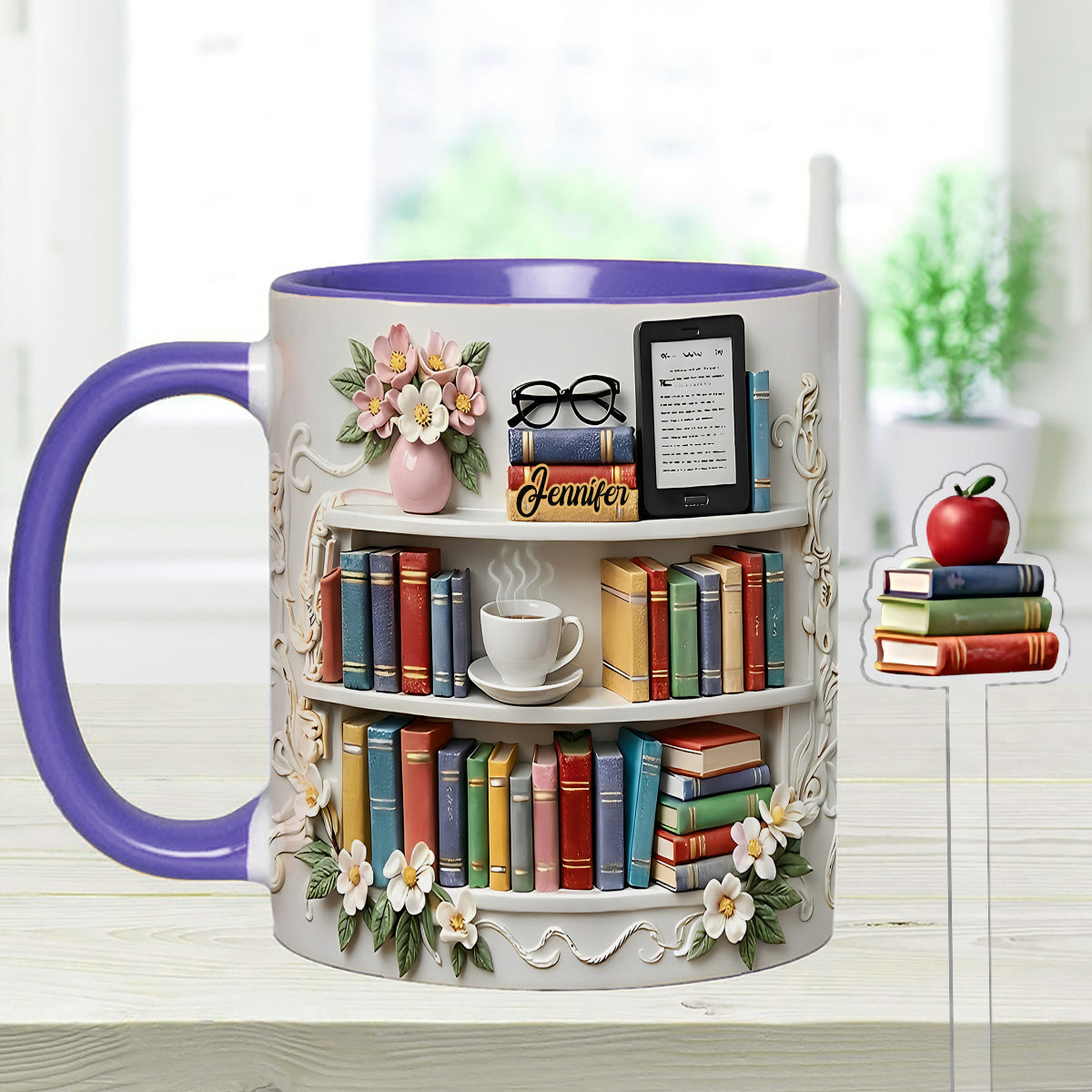 Book Lover Gift - Personalized Book Set Accent Mug with Acrylic Stirrers