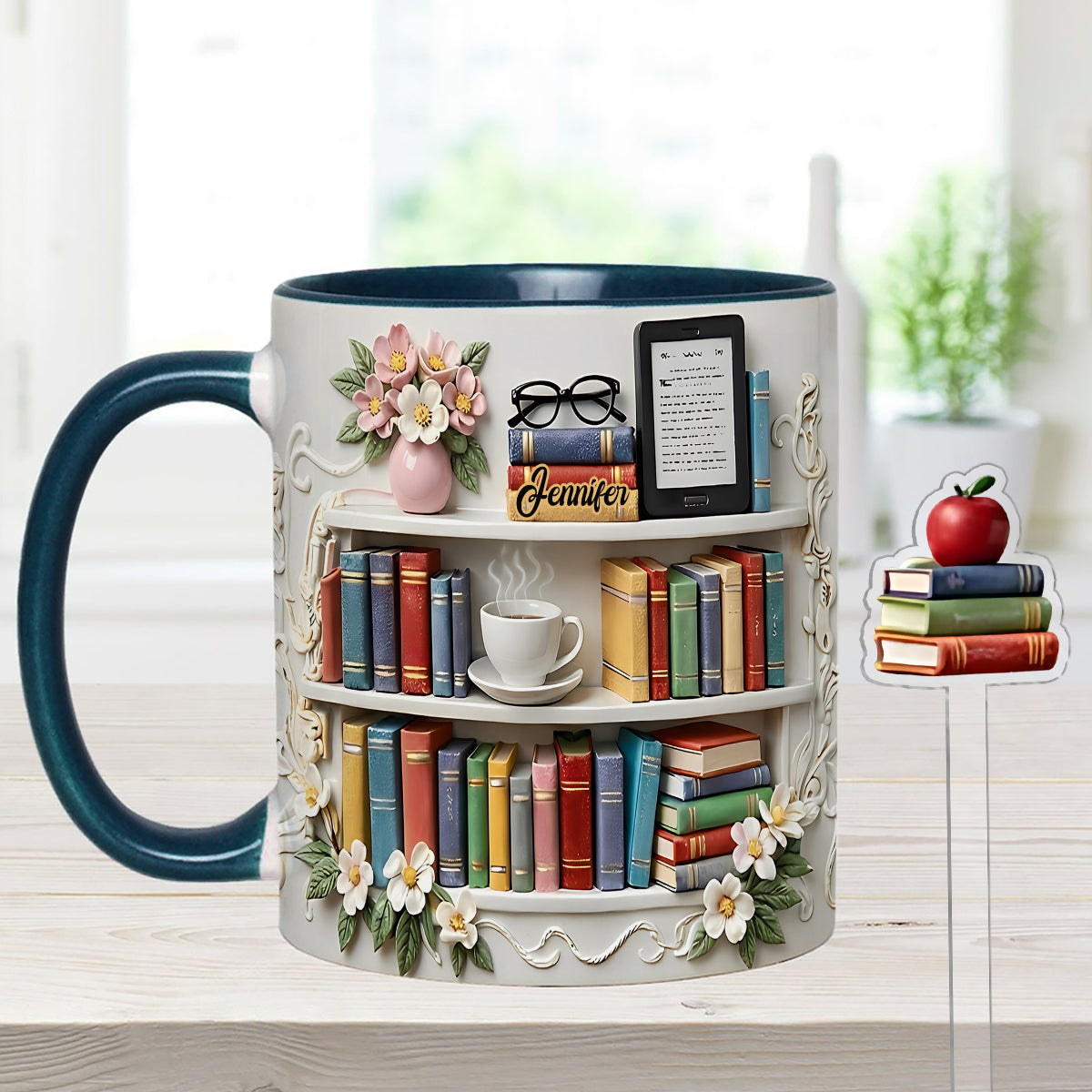 Book Lover Gift - Personalized Book Set Accent Mug with Acrylic Stirrers