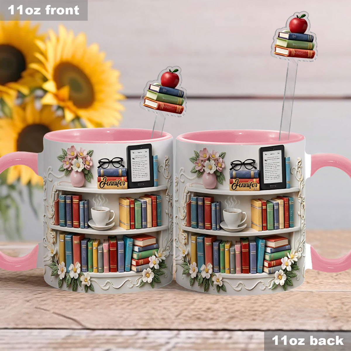 Book Lover Gift - Personalized Book Set Accent Mug with Acrylic Stirrers